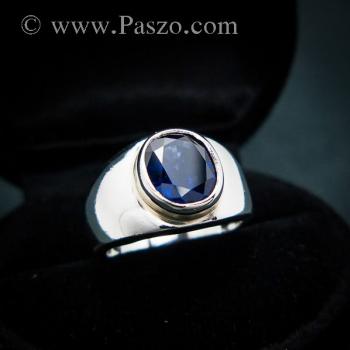 แหวนพลอยสีน้ำเงิน แหวนผู้ชายเงินแท้ พลอยสีน้ำเงิน #1
