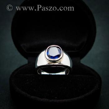 แหวนพลอยสีน้ำเงิน แหวนผู้ชายเงินแท้ พลอยสีน้ำเงิน #2