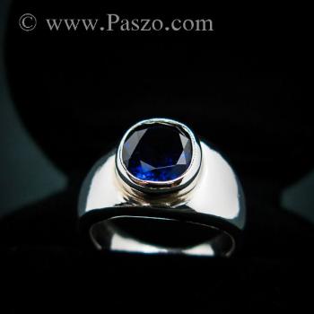แหวนพลอยสีน้ำเงิน แหวนผู้ชายเงินแท้ พลอยสีน้ำเงิน #4