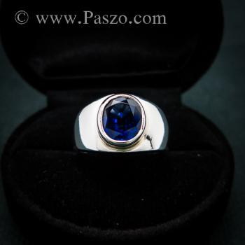 แหวนพลอยสีน้ำเงิน แหวนผู้ชายเงินแท้ พลอยสีน้ำเงิน #5