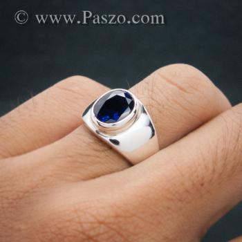 แหวนพลอยสีน้ำเงิน แหวนผู้ชายเงินแท้ พลอยสีน้ำเงิน #7