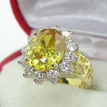 แหวนพลอยสีเหลือง พลอยบุษราคัม ล้อมเพชร แหวนทองชุบ