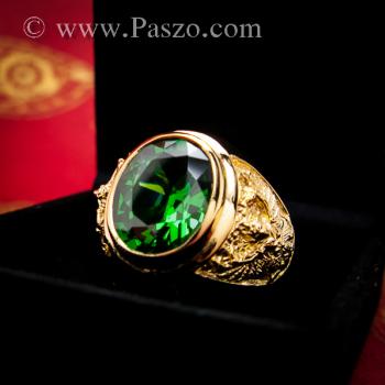 แหวนพญาครุฑ แหวนทอง90 ฝังพลอยสีเขียวมรกต #9