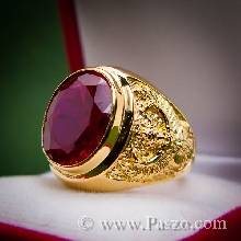 แหวนทับทิม แหวนทอง90 ลายพญาครุฑ แหวนผู้ชายทองแท้ ฝังพลอยทับทิม สีแดง แหวนครุฑ