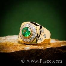 แหวนผู้ชายทอง แหวนผู้ชายมรกต ฝังพลอยมรกต ล้อมเพชร แหวนผู้ชายพลอยสีเขียว