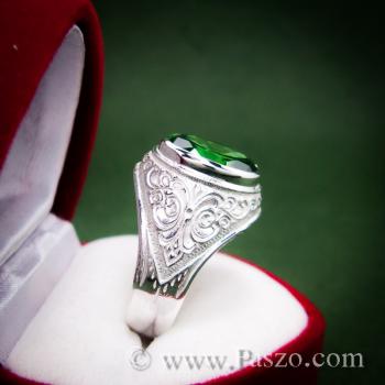 แหวนพลอยมรกต แหวนผู้ชายเงินแท้ พลอยสีเขียว #4