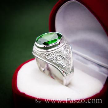 แหวนพลอยมรกต แหวนผู้ชายเงินแท้ พลอยสีเขียว #6
