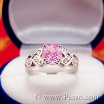 แหวนพลอยสีชมพู แหวนเงินแท้ Pink #4