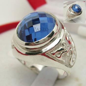 แหวนพลอยสีฟ้า แหวนผู้ชายเงินแท้ แหวนมังกร #1