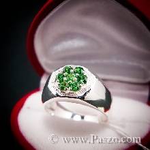 แหวนพลอยสีเขียว แหวนเงินแท้ แหวนแปดเหลี่ยม พลอยมรกต 7เม็ด แหวนสำหรับผู้ชายนิ้วเล็ก แหวนผู้ชาย