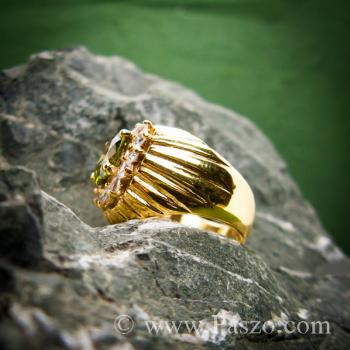 แหวนทองผู้ชาย แหวนพลอยเขียวส่อง ล้อมเพชร #3