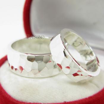 แหวนเงินคู่รัก แหวนลายค้อนทุบ แหวนเกลี้ยงเงินแท้ #1