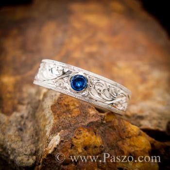 แหวนแกะลายไทย แหวนพลอยสีน้ำเงิน แหวนไพลิน #2