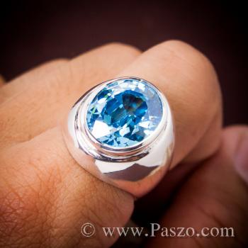 แหวนผู้ชายเงินแท้ พลอยสีฟ้า แหวนทรงเรียบๆ #7