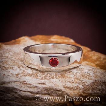 แหวนพลอยสีแดงโกเมน แหวนกว้าง6มิล แหวนเงินเกลี้ยง #1