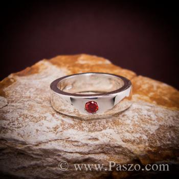 แหวนพลอยสีแดงโกเมน แหวนกว้าง6มิล แหวนเงินเกลี้ยง #2