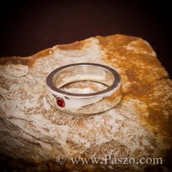 แหวนพลอยสีแดงโกเมน แหวนกว้าง6มิล แหวนเงินเกลี้ยง #4