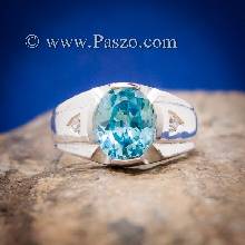แหวนพลอยสีฟ้า แหวนผู้ชาย บ่าแหวนฝังเพชร แหวนแห่งแสง แหวนเงินแท้