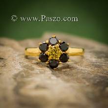 แหวนพลอยบุษราคัม แหวนทองแท้ ฝังพลอยสีเหลือง ฝังนิล แหวนดอกไม้