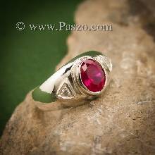 แหวนทับทิม แหวนพลอยสีแดง แหวนเงินแท้ ฝังพลอยทับทิม ฝังเพชร แหวนขนาดกลาง