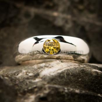 แหวนพลอยสีเหลือง แหวนกว้าง6มิล แหวนเงินหน้าโค้ง #1