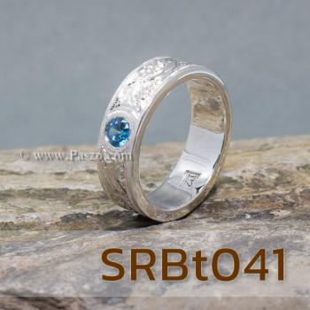 แหวนลายไทย แหวนพลอยสีฟ้า แกะสลักลายไทย #1