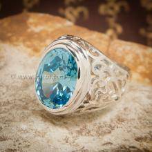 แหวนฉลุลาย แหวนพลอยสีฟ้า แหวนผู้ชายเงินแท้ แหวนฉลุลายไทย แหวนผู้ชาย