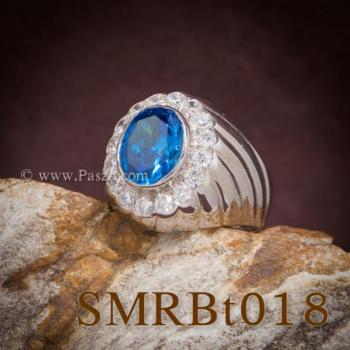 แหวนพลอยสีฟ้า แหวนผู้ชายเงินแท้ พลอยสีฟ้า #1
