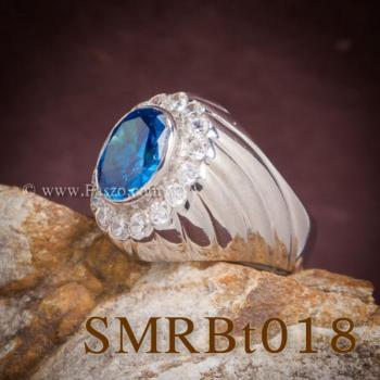 แหวนพลอยสีฟ้า แหวนผู้ชายเงินแท้ พลอยสีฟ้า #4