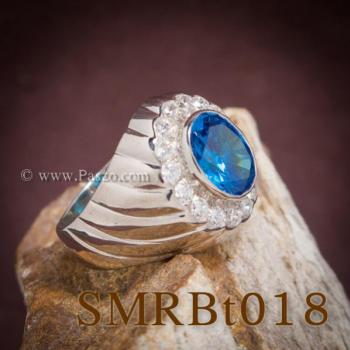 แหวนพลอยสีฟ้า แหวนผู้ชายเงินแท้ พลอยสีฟ้า #6
