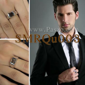 แหวนผู้ชาย แหวนผู้ชายพลอยสี่เหลี่ยม พลอยสโมกกี้ควอตซ์ #4