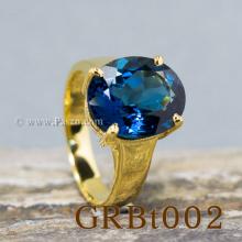 แหวนพลอยสีฟ้า แหวนทอง90 บูลโทพาซ เม็ดเดี่ยว แหวนรุ่นใหญ่