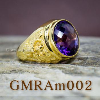 แหวนผู้ชายทอง แหวนพญาครุฑ ฝังพลอยสีม่วง #3