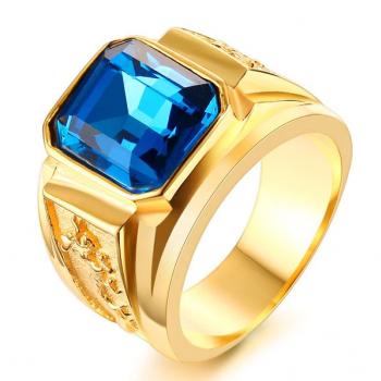 แหวนผู้ชาย แหวนพลอยสีฟ้า แหวนทองชุบ #1
