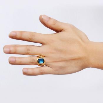 แหวนผู้ชาย แหวนพลอยสีฟ้า แหวนทองชุบ #2