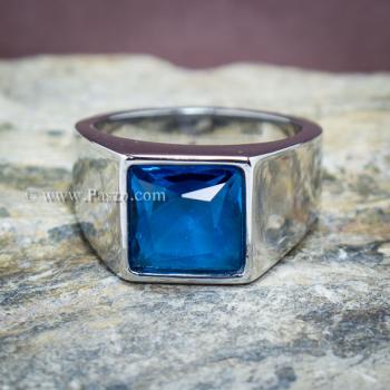 แหวนผู้ชาย พลอยสีฟ้า แหวนสแตนเลส #3