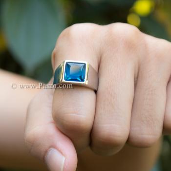 แหวนผู้ชาย พลอยสีฟ้า แหวนสแตนเลส #4