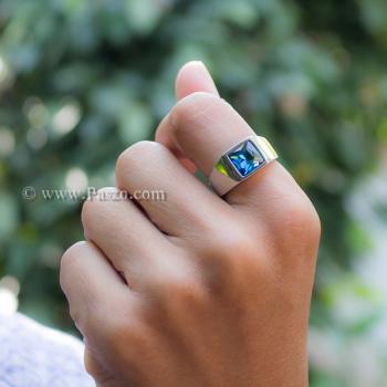 แหวนผู้ชาย แหวนสแตนเลส แหวนพลอยสีฟ้า #5