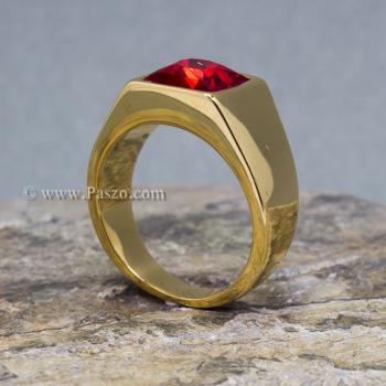 แหวนพลอยสีแดง แหวนผู้ชาย แหวนทองชุบ #3