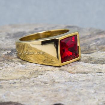 แหวนพลอยสีแดง แหวนผู้ชาย แหวนทองชุบ #4