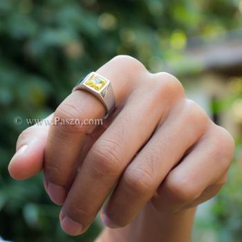 แหวนพลอยสีเหลือง บุษราคัม แหวนสแตนเลส #4