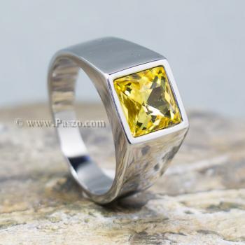แหวนพลอยสีเหลือง บุษราคัม แหวนสแตนเลส #1