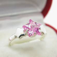 แหวนโทพาซ เม็ดเดี่ยว ฝังพลอยสีชมพู รูปดาว แหวนน่ารัก แหวนเงินแท้ 925