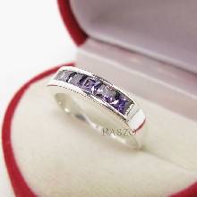 แหวนสีม่วง แหวนพลอยอะเมทิส แหวนแถว แหวนพลอยสีม่วง 6เม็ด แหวนเงินแท้ 