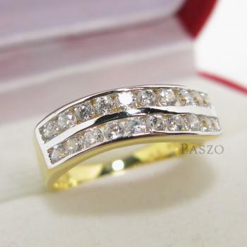 แหวนเพชรเรียงสองแถว แหวนทองไมครอน ประดับเพชรน้ำงาม #1