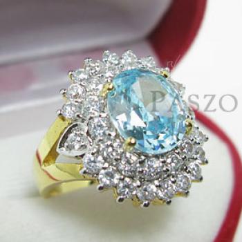 แหวนพลอยสีฟ้า ล้อมเพชร แหวนชุบทอง #3