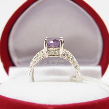 แหวนพลอยสีม่วงเม็ดกลม แหวนเงินฝังพลอยอะมิทิสต์ ก้านแหวนประดับเพชรแวววาว #4