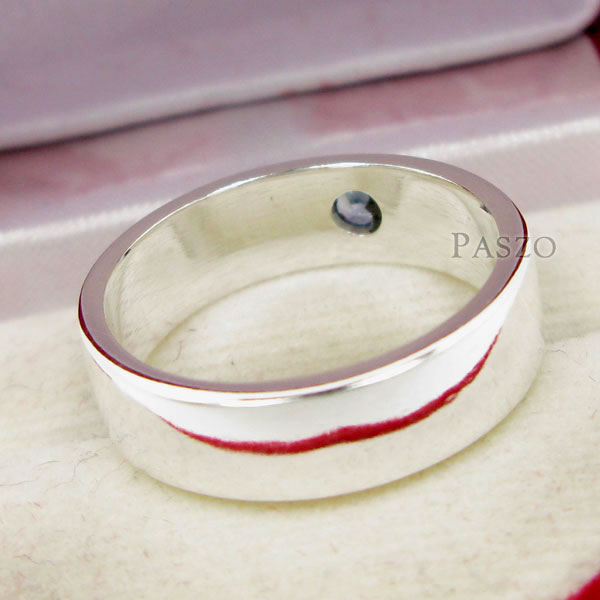 แหวนพลอยสีฟ้า หน้ากว้าง6มิล แหวนเงินแท้ #3