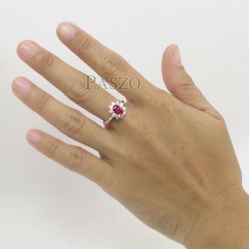 แหวนทับทิม พลอยสีแดง ล้อมเพชร #6