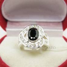 แหวนนิล นิลแท้ อัญมณีสีดำ ล้อมเพชร แหวนเงินแท้